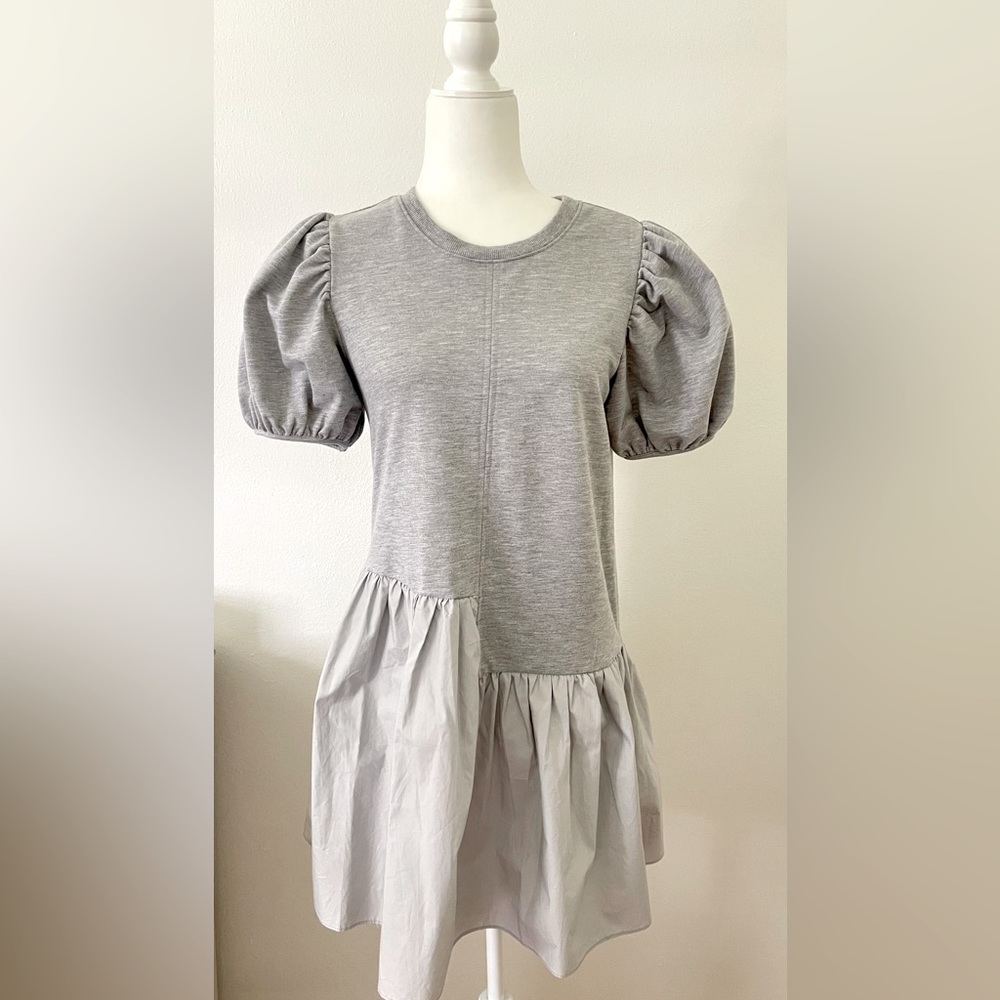 English Factory Mixed Media Puff Sleeve Dress - Small